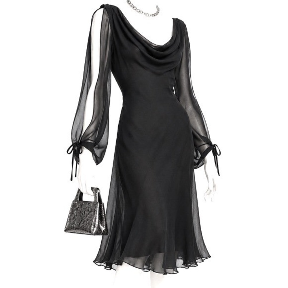 WHITE HOUSE BLACK MARKET Vintage Y2K 100% Silk Chiffon Slit Sleeve Dress | Sz 6